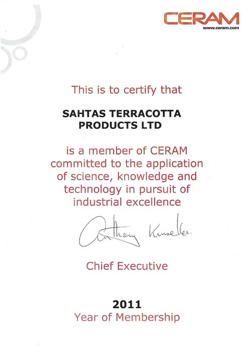 Sahtas CERAM membership certificate